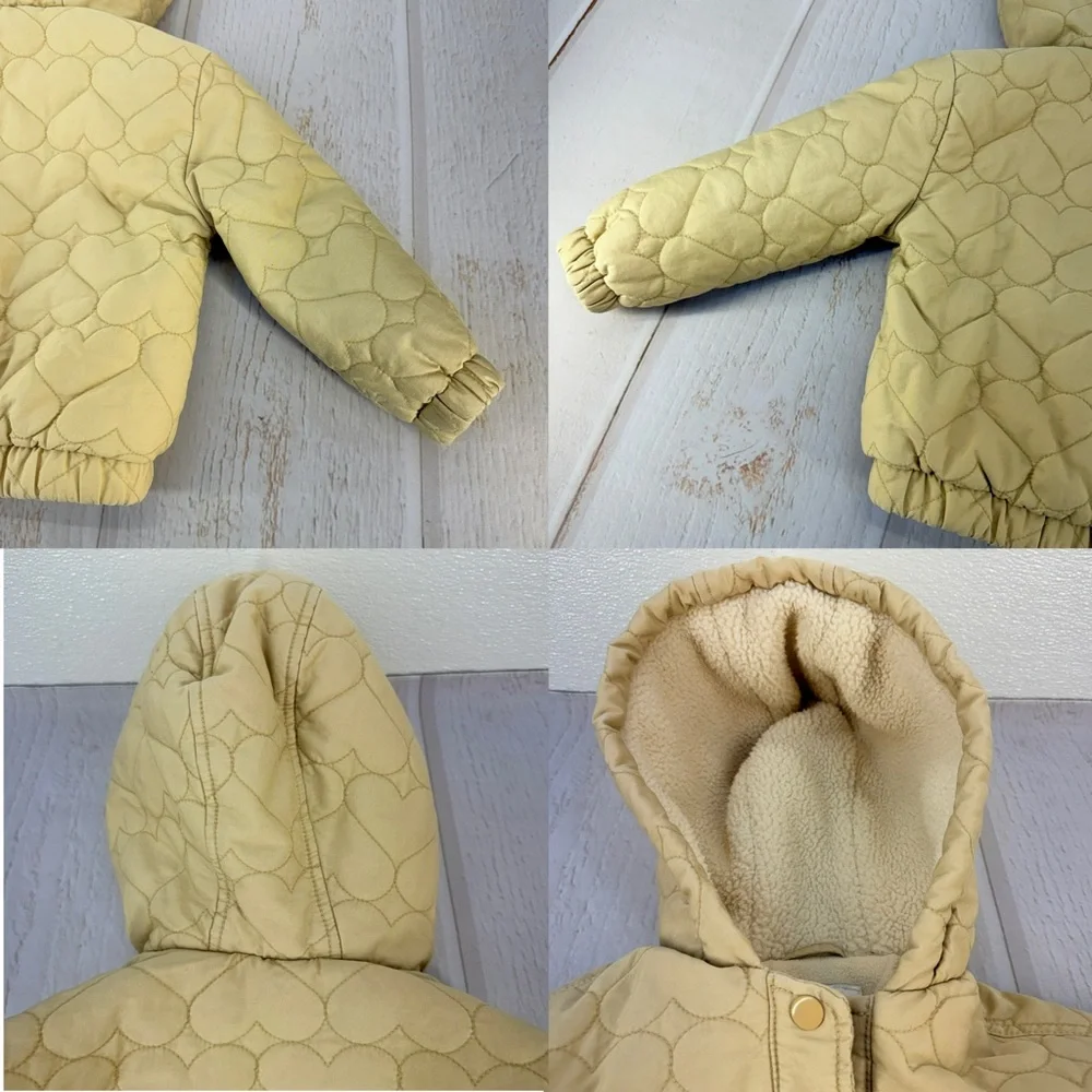 Old Navy‎ Toddler Quilted Hooded Jacket 3T Cream Fleece Lined